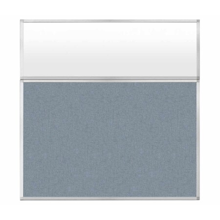 Versare Hush Panel Configurable Cubicle Partition 6' x 6' W/ Window Powder Blue Fabric Frosted Window 1852333-3